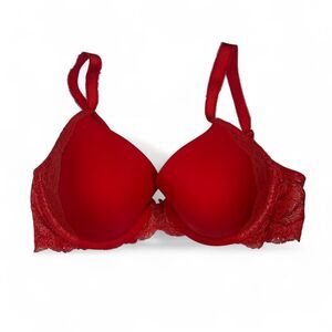 Victoria's Secret red lace line perfect coverage bra Size 32DD